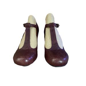 Crown Vintage Burgundy  Mary Jane T Strap Heels Shoes Size 6